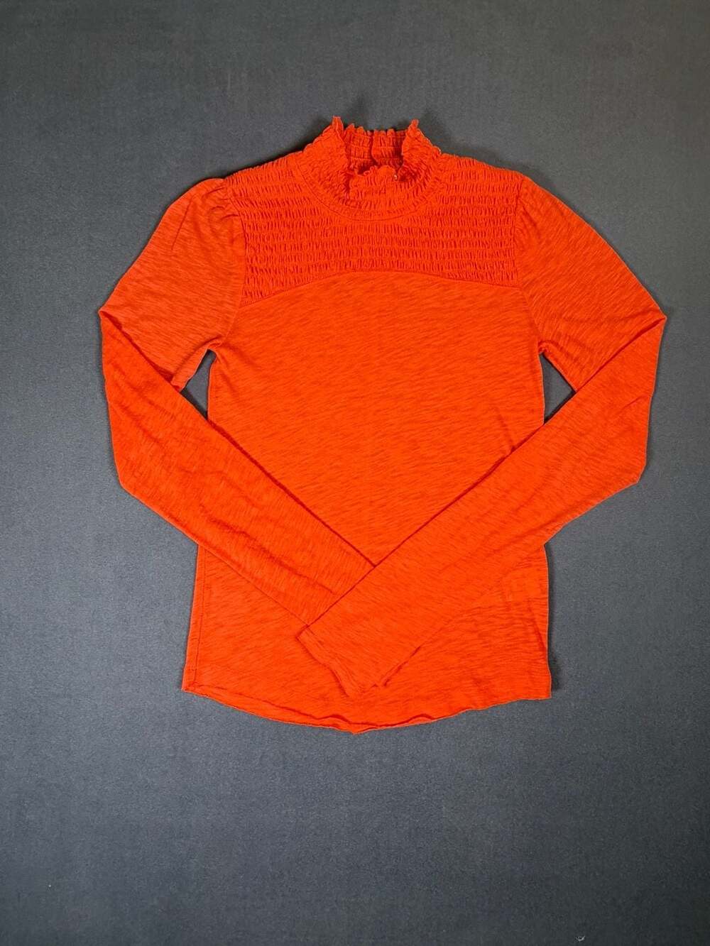 We The Free Smocked Turtleneck Size Medium Orange Long Sleeve
